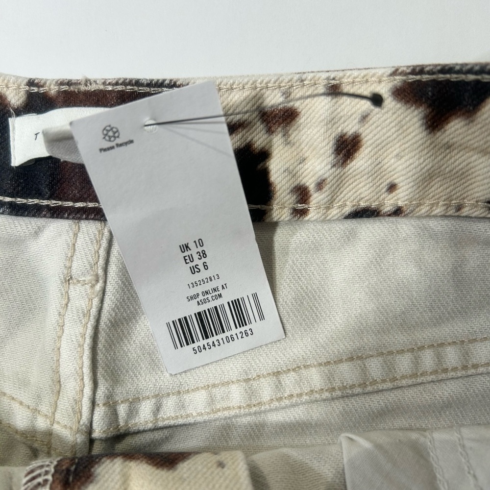 Topshop Cow Print Mini denim Skirt Size 6 | Brown Cream Denim Y2K - Picture 4 of 7